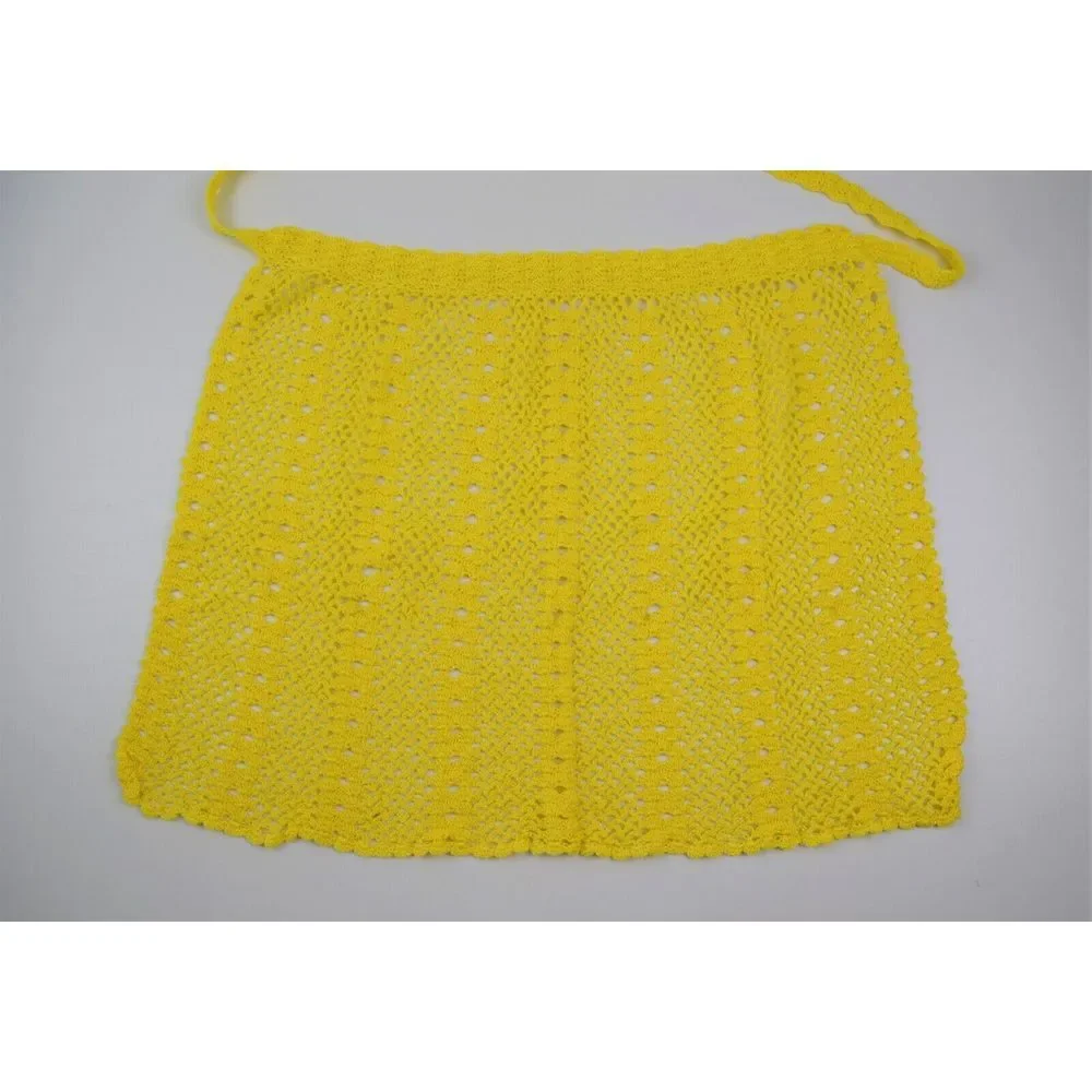 Vintage Ladies Hand Crocheted Yellow‎  1/2 Apron & Dish Cloth